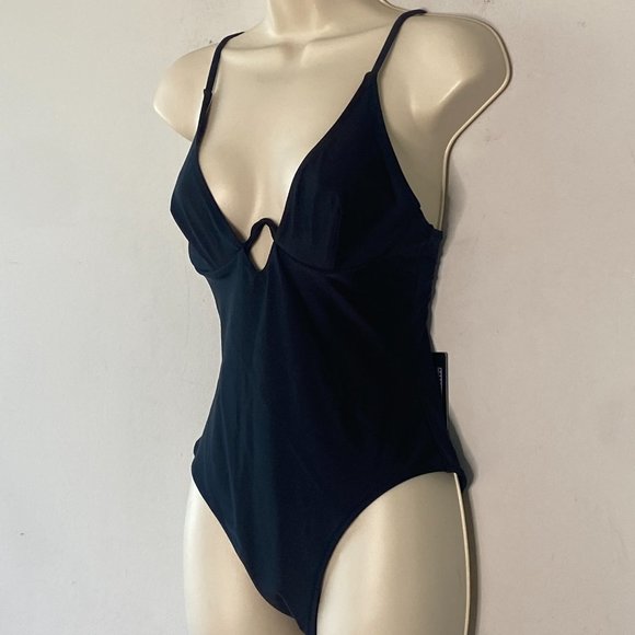 NWT Ree Bees Modest One Piece Swimsuit Solid Black Wired Size Small - Picture 3 of 8